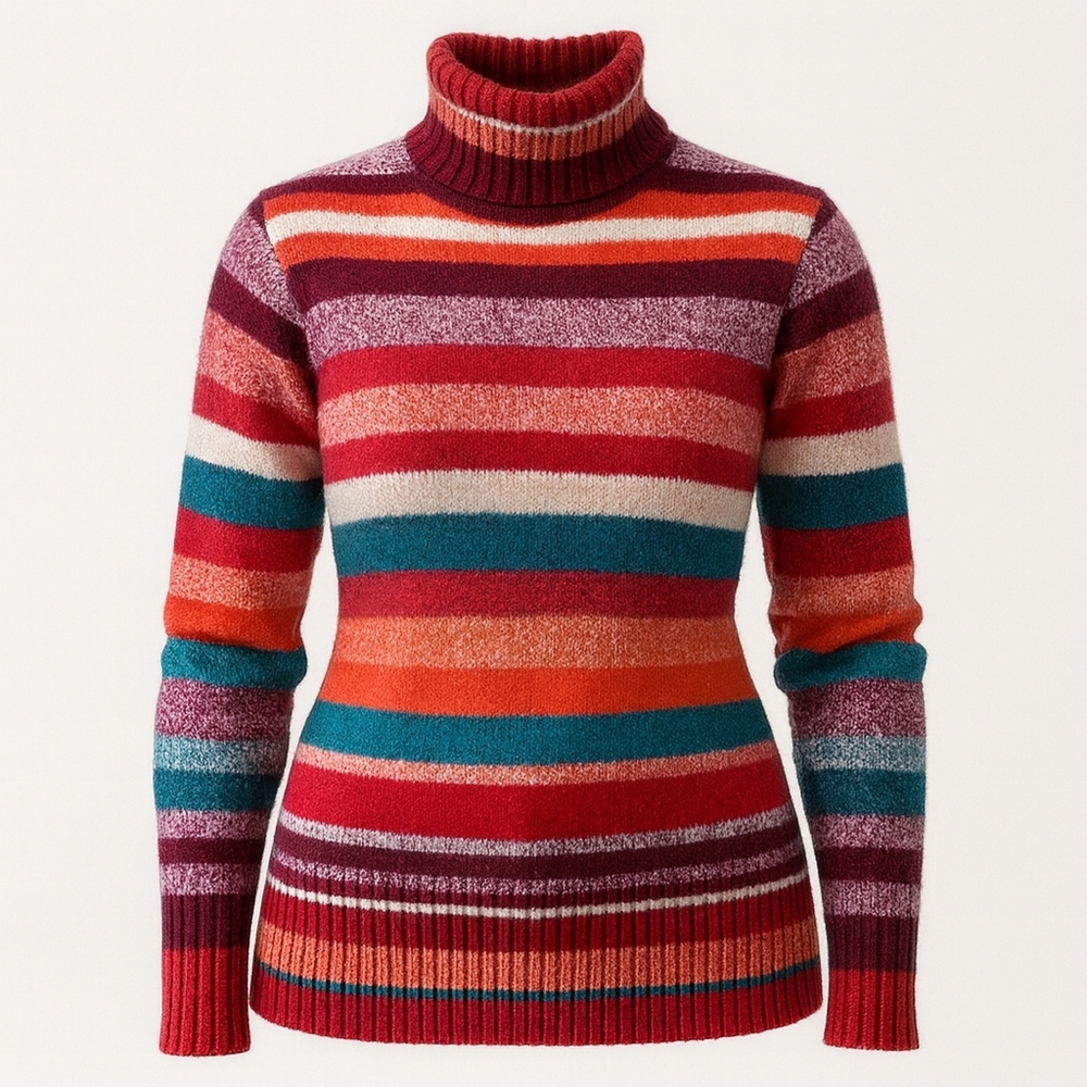 Jones New York Multicolor Striped Turtleneck Sweater – Size M – 100% Cotton